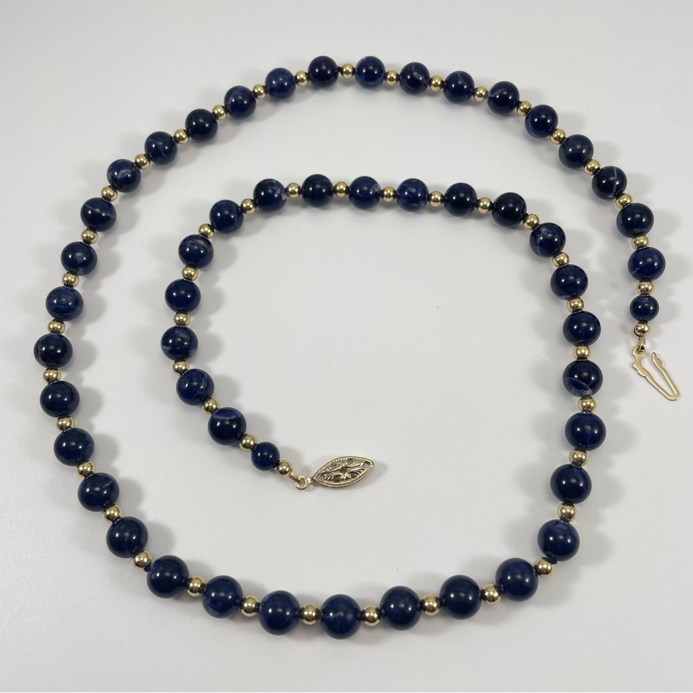 Sodalite Gold Tone Beaded Boho Elegant Statement Necklace Unique Evening
